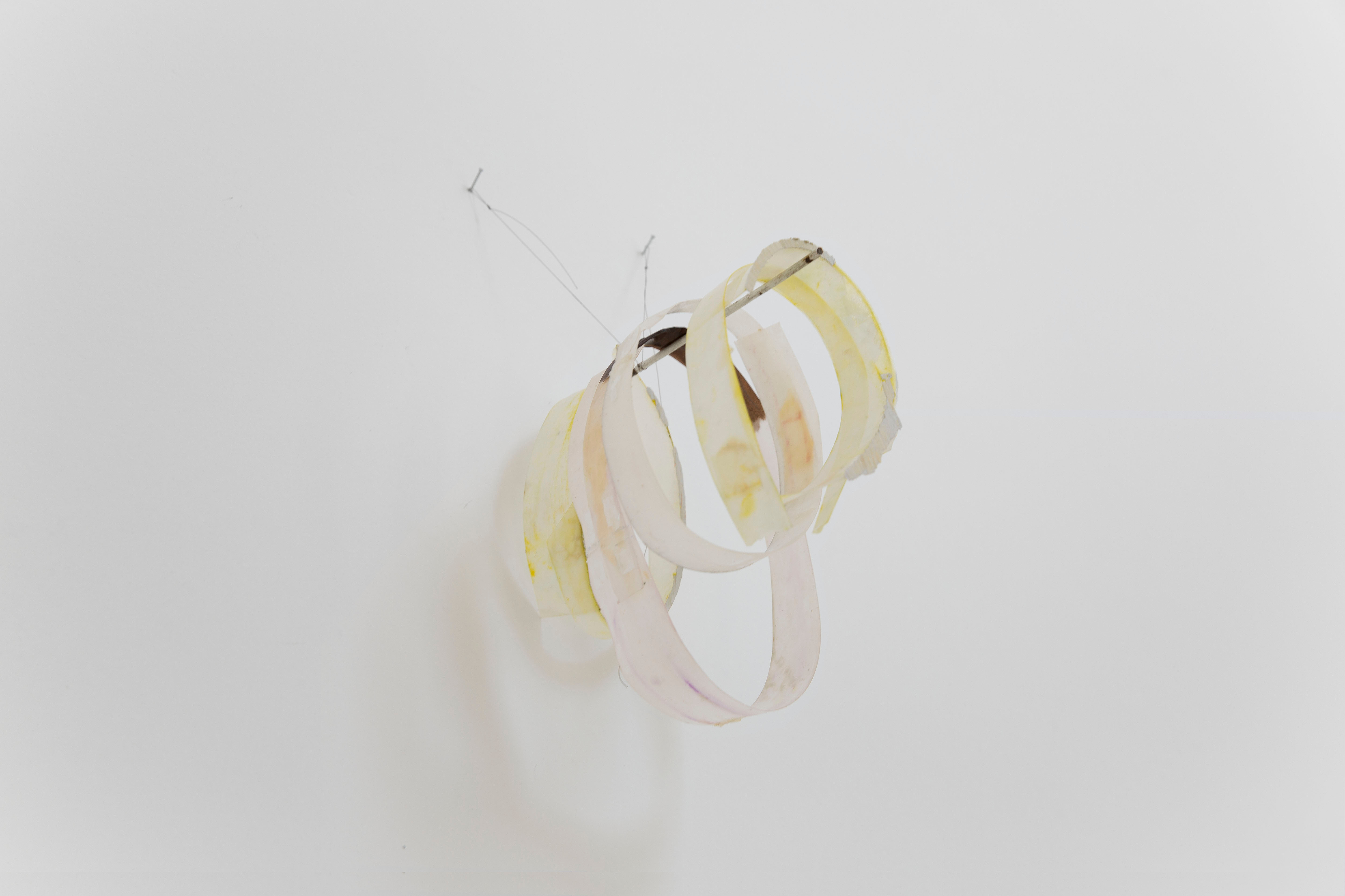 Pitchfork, steel, paper, epoxy resin, fishing line, Manuel Schneider, 2025